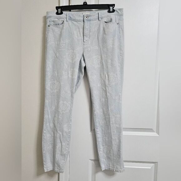 J. Jill Authentic Fit Slim Ankle Floral Print Jeans Womens 14 (35x28) Blue White - Picture 1 of 11